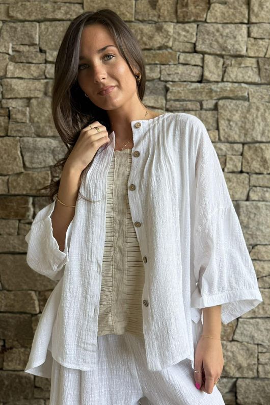 Loom & Thread Pin Tuck Blouse White /40=